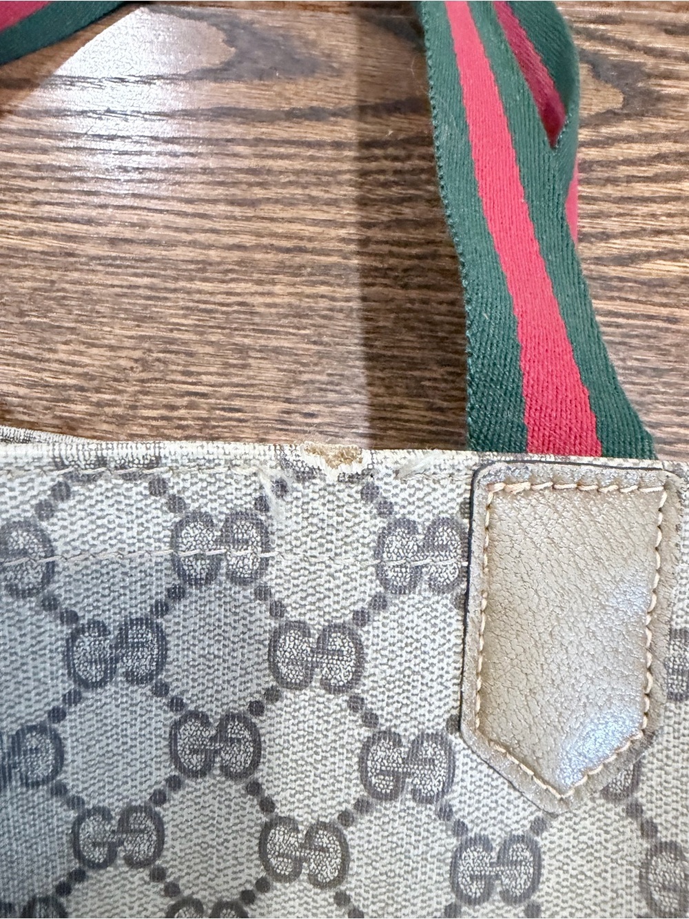Gucci Beige GG Canvas Tote with Green-Red Web Handles - Picture 7 of 9